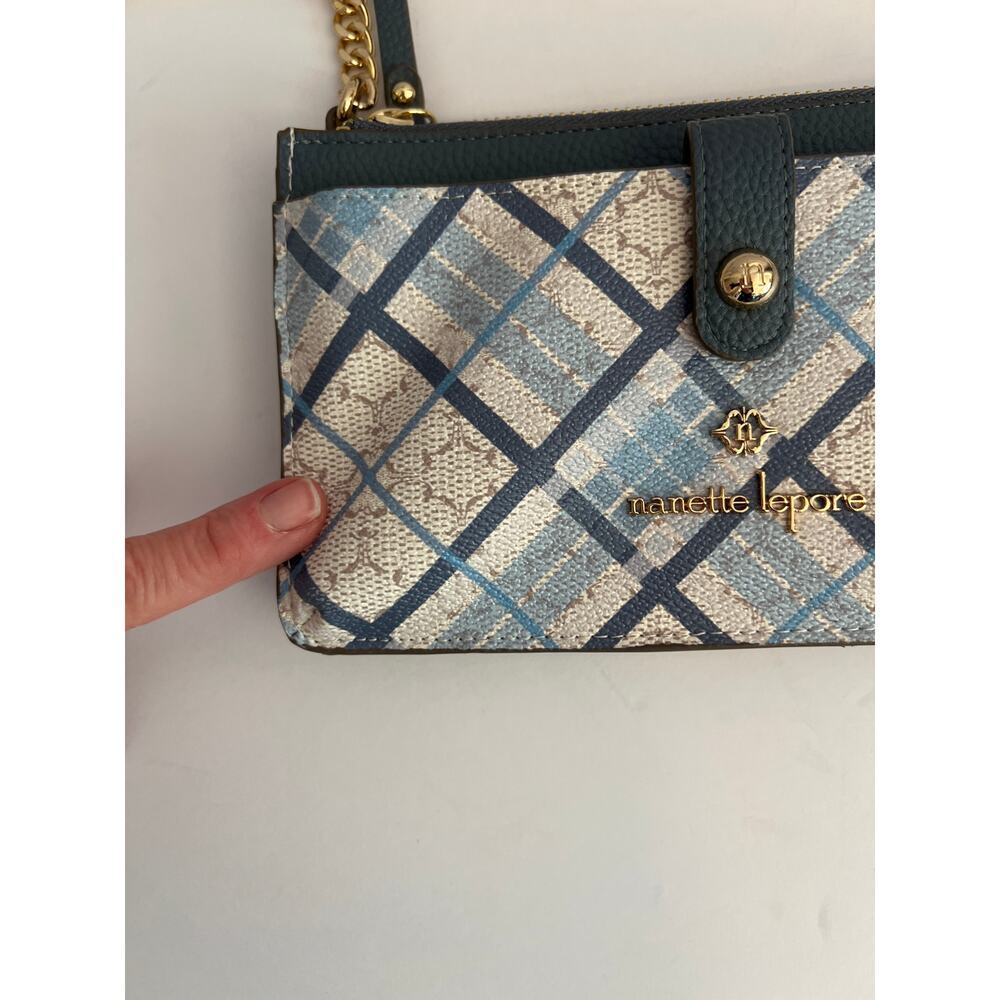 Nanette Lepore Crossbody Purse Wallet Blue Cream Gold - Picture 5 of 13